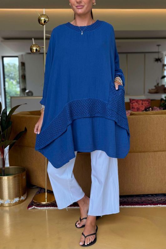 Made in Italy Paulo Pillow Cotton Honeycomb Parachute Tunic Lapis Blue - 